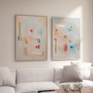 Abstract prints set of 2, Earth tones and blue textured large wall art, Abstract painting, Extra large abstract art