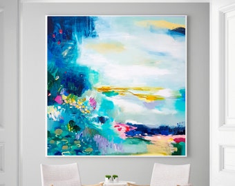 Abstract Blue Wall Art Print, Modern Landscape, Painting art print, Large Giclee print, blue painting, large wall art, large painting print