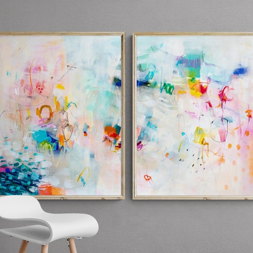 Abstract Art Painting Print White and Multicolor Extra Large - Etsy