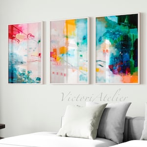 3er Set Abstrakte Prints, Große moderne Drucke, Wandkunst 3er-Set, Bunte abstrakte Malerei, 3er-Set Kunst für Wohnzimmer, abstrakte Malerei