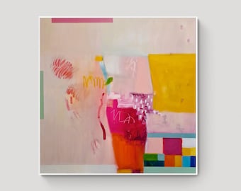 Abstract painting print, Yellow multicolor Large abstract art for modern decor, Geometric colorful Living room wall art