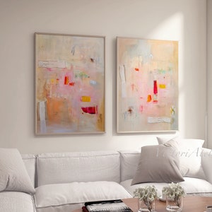 Abstract prints set, Set of 2  large prints, Pale orange art, Beige neutral colors Large art, Abstract painting, Wabi sabi wall art