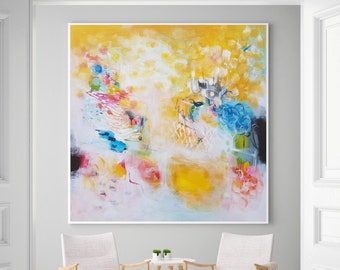 Impressione astratta color amarilla, decorazione di parete di arte moderna grande
