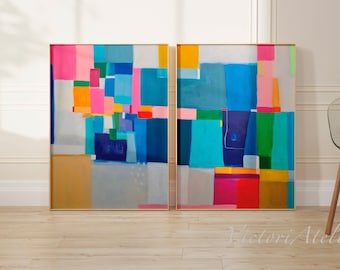 Colorful Abstract Print Set, Geometric Giclée Wall Art (Set of 2)