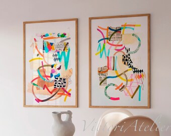 Funky Abstract Wall Art Prints, Set of 2, Modern Giclée