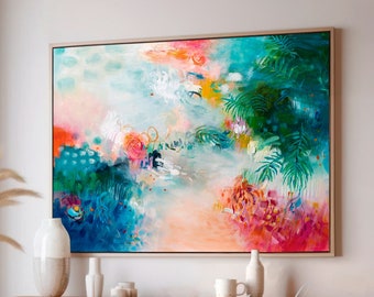 Tropical wall ar print ,Abstract botanical print, Colorful artwork, Large abstract painting