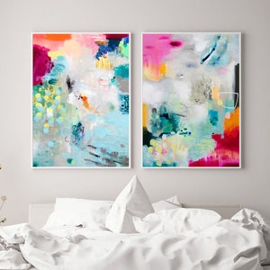 Abstract prints set multicolored, Set of 2  large prints, Set of two paintings, Extra Large wall art,