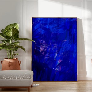 Royal blue Modern Abstract wall art, Minimal blue wall decor, Bright blue abstract painting