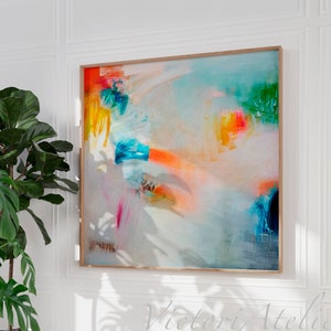 Original abstract painting on canvas, Multicolor abstract art, Riginal artwork square stretched ready to hang