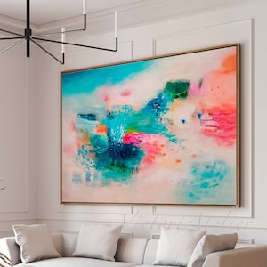 Abstract art print, Large abstract painting, modern wall art print, Light blue wall art, Colorful painting for modern decor, living room art