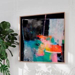 Black and multicolor abstract art, Geometric abstract print for modern wall decor, Bold large wall art