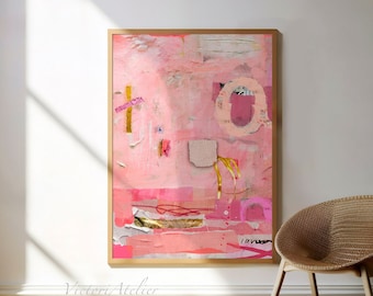 Pink Fuchsia, Abstrakter Kunstdruck, Modernes Strukturiertes Wanddekor