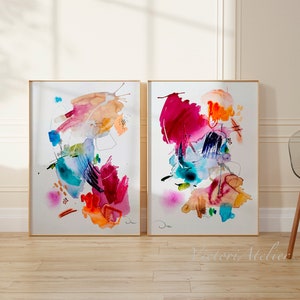 Set of 2 colorful watercolor fine art print, large watercolor painting giclee print, modern abstract art print, VictoriAtelier image 1