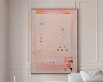Original abstract painting, Light pink and gold leaf minimalist modern abstract art, Large wall art aesthetic vertical art, Ready to hang