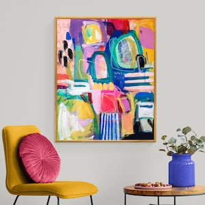 Colorful abstract	,abstract print,	abstract art,	abstract painting,	vivid colours art,	funky wall art,	bright prints,	multicolor wall art,	large wall art,	modern wall decor,	yellow pink blue,	abstract canvas art,	colorful canvas