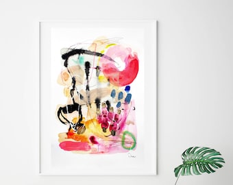 Abstract watercolor giclee print, colorful wall art, abstract painting print, pink, black, modern art giclee print