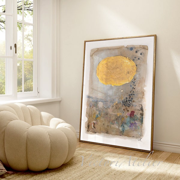 Abstract painting print, Neutral colors wall art, Beige gold modern wall decor