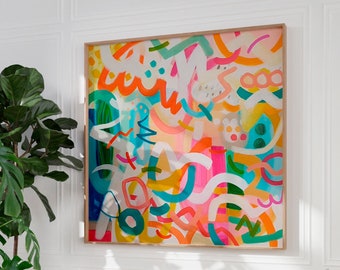 Joyful and colorful extra large abstract print for modern house decor, Large abstract painting, Modern wall art, Multicolor artwork