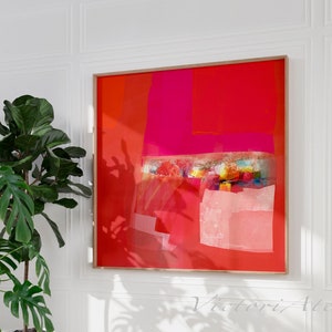 Lebendiger Kunstdruck, Extra großer abstrakter Druck, Pink und Orange leuchtendes Gemälde, Extra großes abstraktes Gemälde, Farbblockkunst
