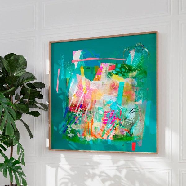 Emerald Green Abstract Painting Print, Colorful Vivid Wall Art