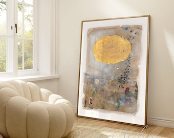 Abstract painting print, Neutral colors wall art, Beige gold modern wall decor
