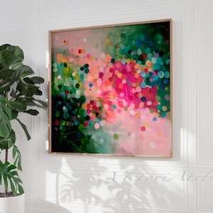 Abstract modern art , large wall art, pink magenta and green art, abstract painting floral large wall art