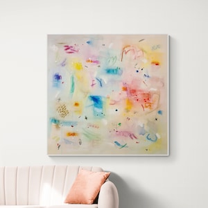 Pastel colors wall art print, Beige and multicolor abstract painting light colors, Abstract modern wall decor