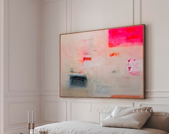 Hot pink and beige wall art print, Extra large abstract print, Large abstract painting print, Minimalist wall art