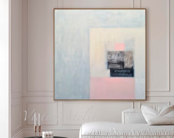 Minimalist Original abstract painting on stretched canvas in soft and warm colors , Light gray Original  abstract art modern decor