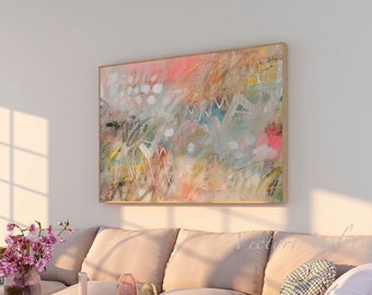 Abstract wall art, Light coral painting print, Extra large Modern abstract artwork, Minimalist wall decor, Pastel colors wall art