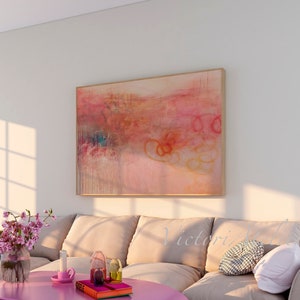 Burnt orange and pink abstract art print, Large abstract painting, Soft pastel colors minimalist artwork image 1