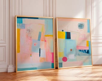 Abstrakte Kunst Druck Set, Pastell Blau und Rosa, Moderne Wand Dekoration