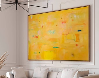 Gelbe Wand Kunst Druck, Extra großer abstrakter Druck, Lebendiges Gelb Wanddekor, Extra Großes abstraktes Gemälde