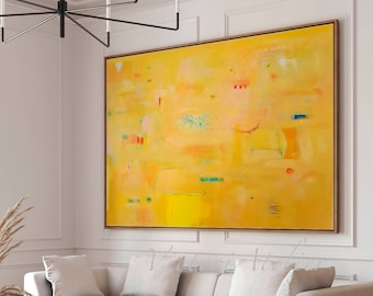 Yellow wall art painting print, Extra large abstract print, Vibrant yellow wall decor, Extra large abstract painting