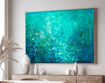 Large abstract art print, Bright green tropical art, Emerald green abstract forest landscape, Abstract tropical nature