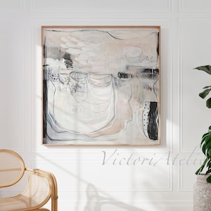 White and beige abstract art print, Modern contemporary large wall art minimalist painting print