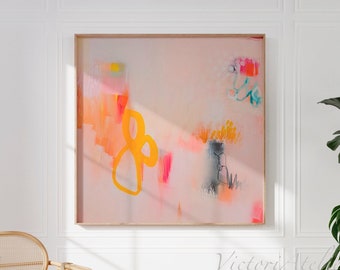 Blush pastel pink abstract art print, Large abstract painting pink and yellow, Modern aesthetic artwork, Minimalist pink art