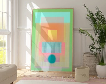 Impresión artística abstracta en verde pastel, pintura giclée minimalista