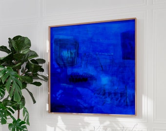 Klein blue modern minimlist abstract art print, Vibrant blue abstract art, Bright blue abstract painting, Extra large modern wall art