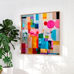 Abstract colorful painting print, Vibrant multicolor geometric art art, Vivid colors wall art , Extra large abstract art