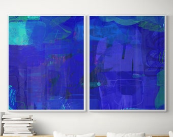 Blaue Abstrakte Giclée Print Set, Moderne Wandkunst