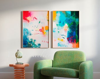 Colorful Abstract Print Set of 2, Modern Wall Art