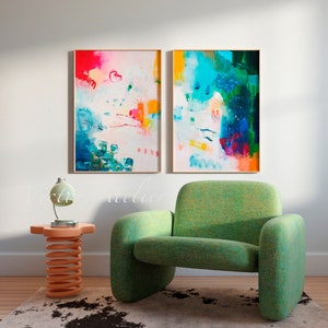Set of 2 Abstract Prints, Wall art set, Large modern prints, colorful abstract set, Set of art for living room, abstract painting prints