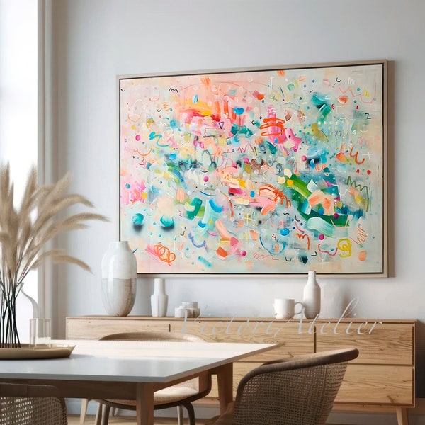 Extra grote muurkunstprint, abstract schilderij, slaapkamerprintdecor, moderne kleurrijke abstracte kunst, kunst aan de muur in de woonkamer