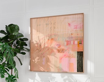 Light coral Modern abstract wall art,  Minimalist light pink wall decor, Modern abstract painting