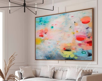 Modern colorful Large abstract wall art, Abstract landscape, Abstract painting for living room decor, Multicolor abstract painting