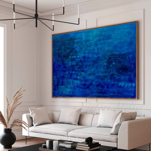 Abstract painting print, Blue large wall art, Modern minimalist abstract art