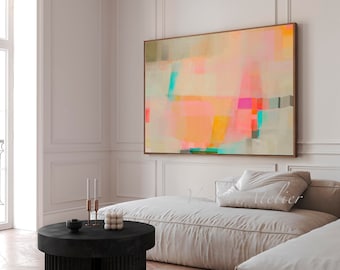 Pastell Orange Wanddekor, helle Farben, abstrakte Malerei, große Wandkunst, minimalistische moderne abstrakte Kunst