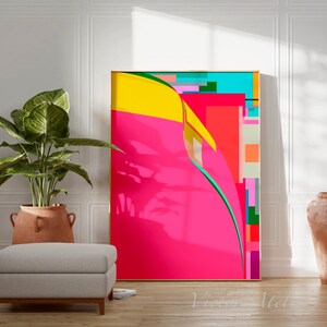 Magenta Pink Abstract Giclée Print, Geometric Color Block Wall Art