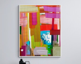 Hot pink Abstract wall art, Colorful Printable art, Wall Art Print,  Abstract painting Digital download, Multicolor vibrant painting
